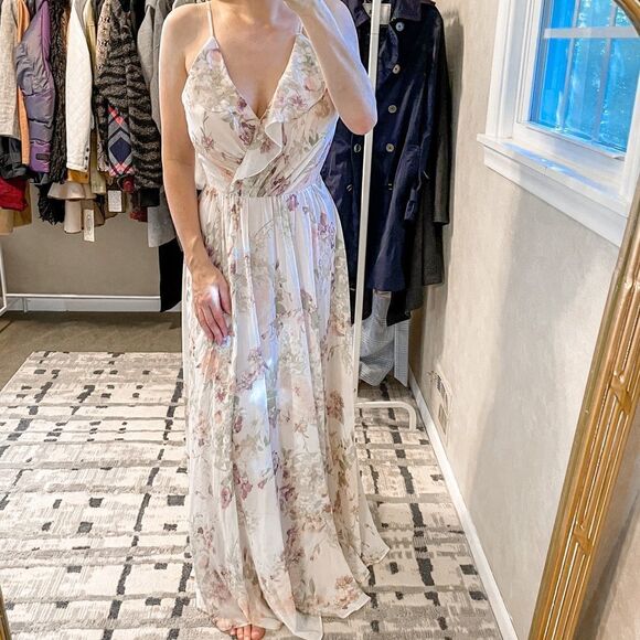 Jenny Yoo Blush Garden Floral Maxi Bridesmaid Dress 4 - Picture 1 of 9